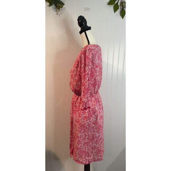 Boden US 6R Red & White Paisley Long Sleeve Dress 100% Viscose Shell - Picture 5 of 16